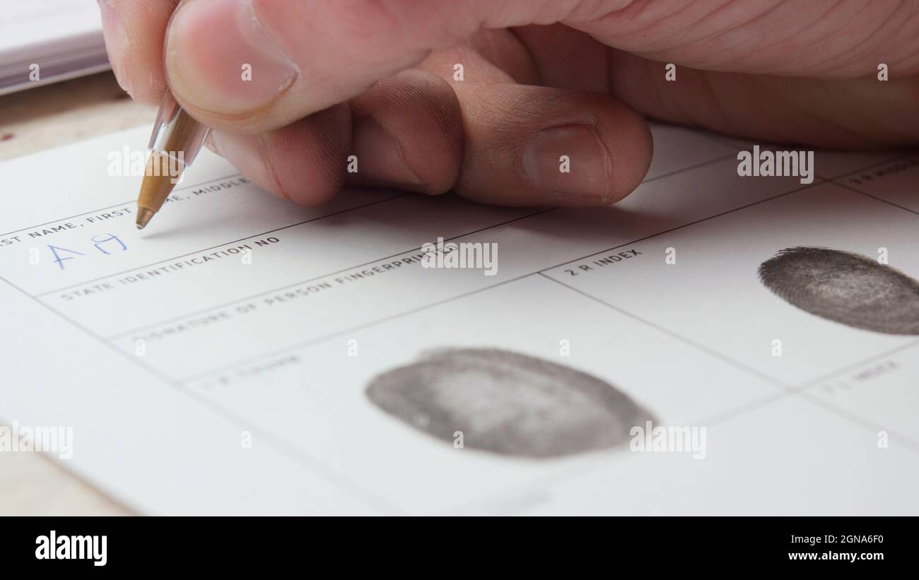 Filling Form Macro Fingerprint Registration Finger Print Form Paperwork Stock Photo Alamy