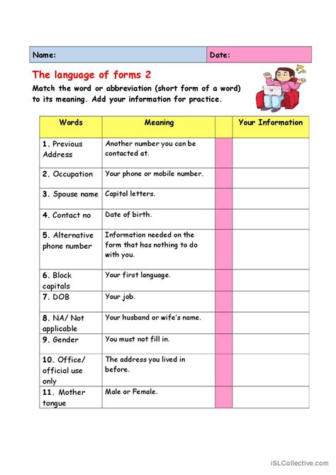 Filling Out Forms English Esl Worksheets Pdf Doc