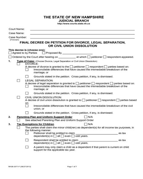 Final Decree On Petition For Divorce New Hampshire Free Download