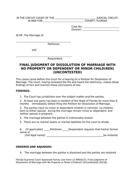 Final Judgment Dissolution Marriage Doc Template Pdffiller