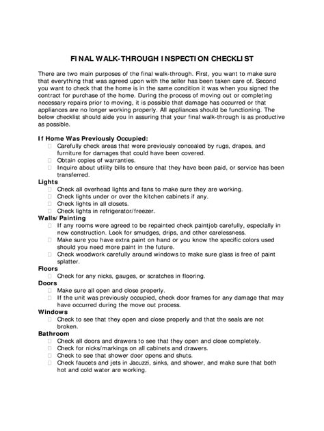 Final Walk Through Form Fill Online Printable Fillable Final Walk