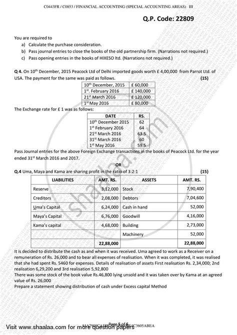 Financial Accounting Paper 3 Special Accounting Areas 2017 2018 B