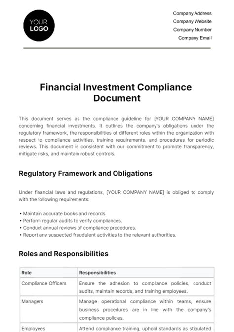 Financial Investment Compliance Document Template Edit Online Amp Download Example Template Net