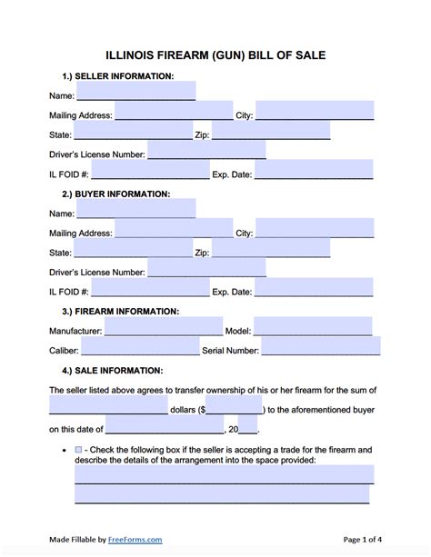 Firearm Bill Of Sale Illinois Version Printable Pdf Download