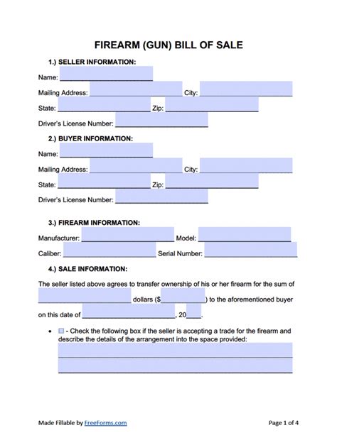 Firearm Gun Bill Of Sale Form Entitles A Purchasing Party To The