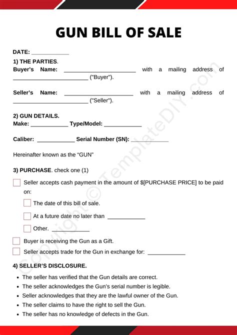 Firearm Gun Bill Of Sale Form Utilized To Aid In The Sale Of A Gun