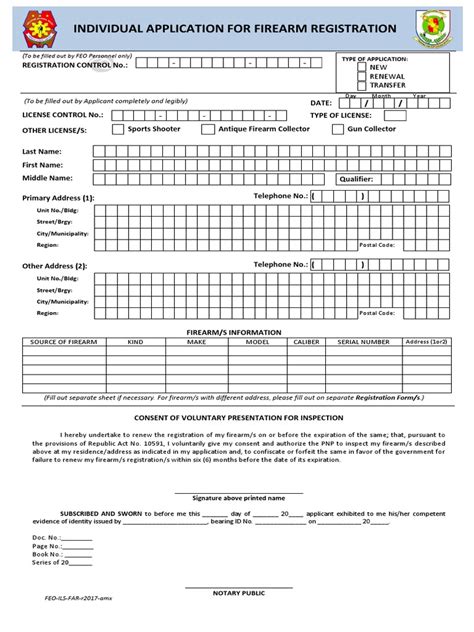 Firearm Registration Application Form Pdf Government Information Government