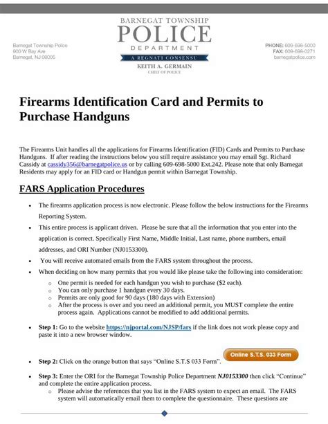 Firearms Identification Card And Permits To Purchase Handguns And