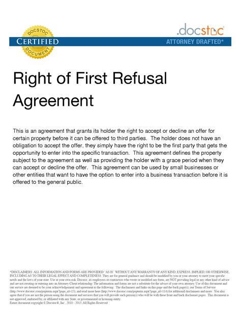 First Right Of Refusal Template