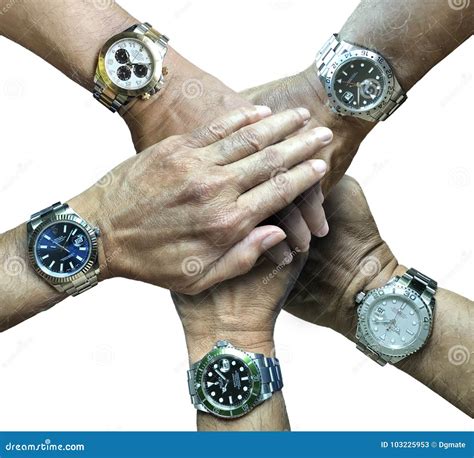 Five Rolex Sports Watches In Five Hands Editorial Stock Photo Image