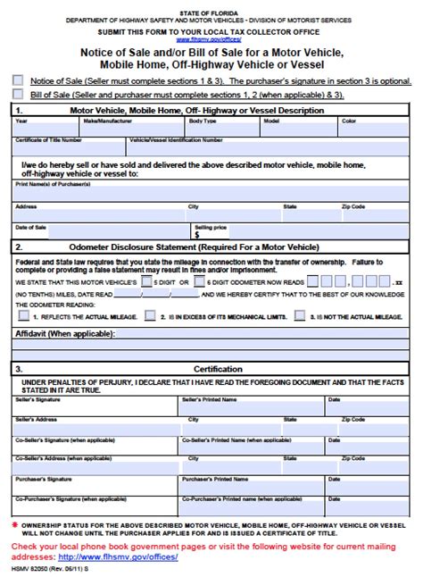 Fl Dmv Bill Of Sale