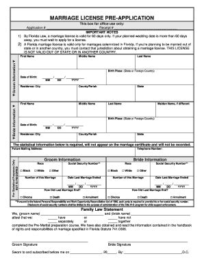 Fl Marriage License Pre Application Complete Legal Document Online