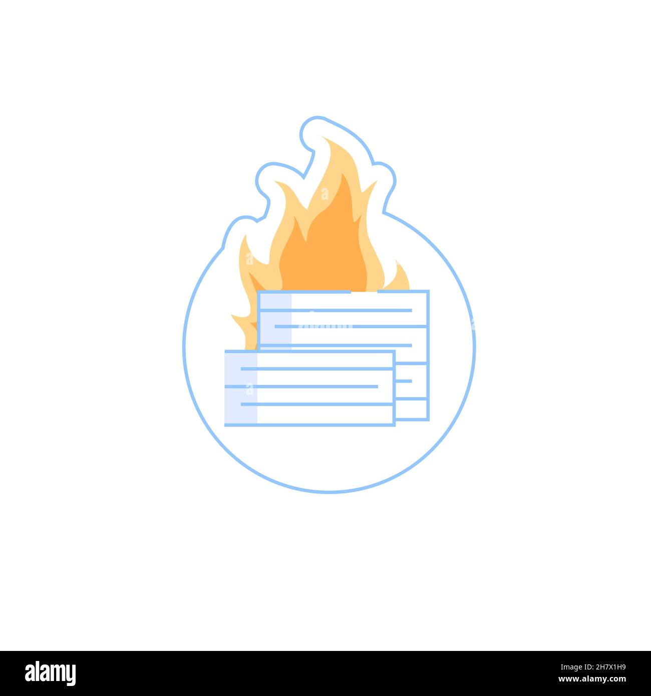 Flat Cartoon Burning Paper Documents Deadline Stress Situation Vector