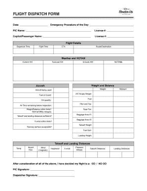 Flight Dispatch Form Fill And Sign Printable Template Online