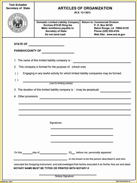 Florida Articles Of Organization Template Prntbl