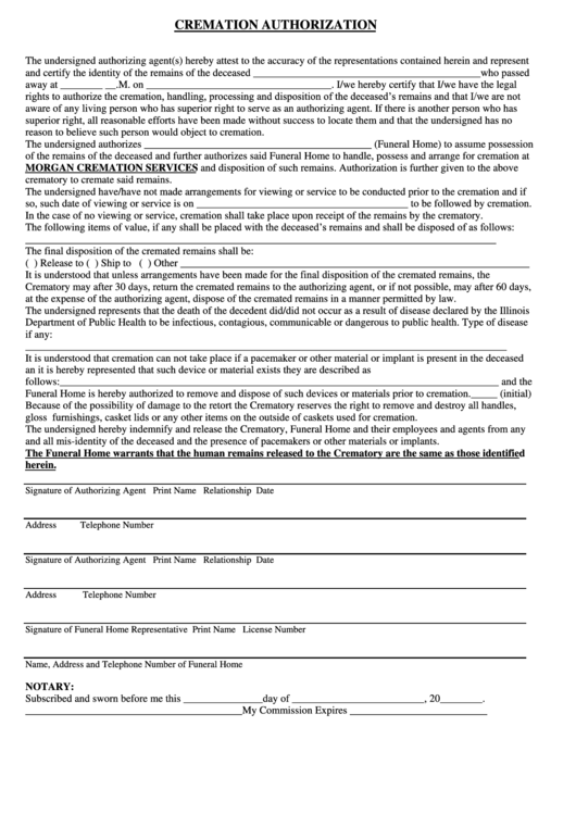 Florida Cremation Authorization Form Fill Out Sign Online Dochub