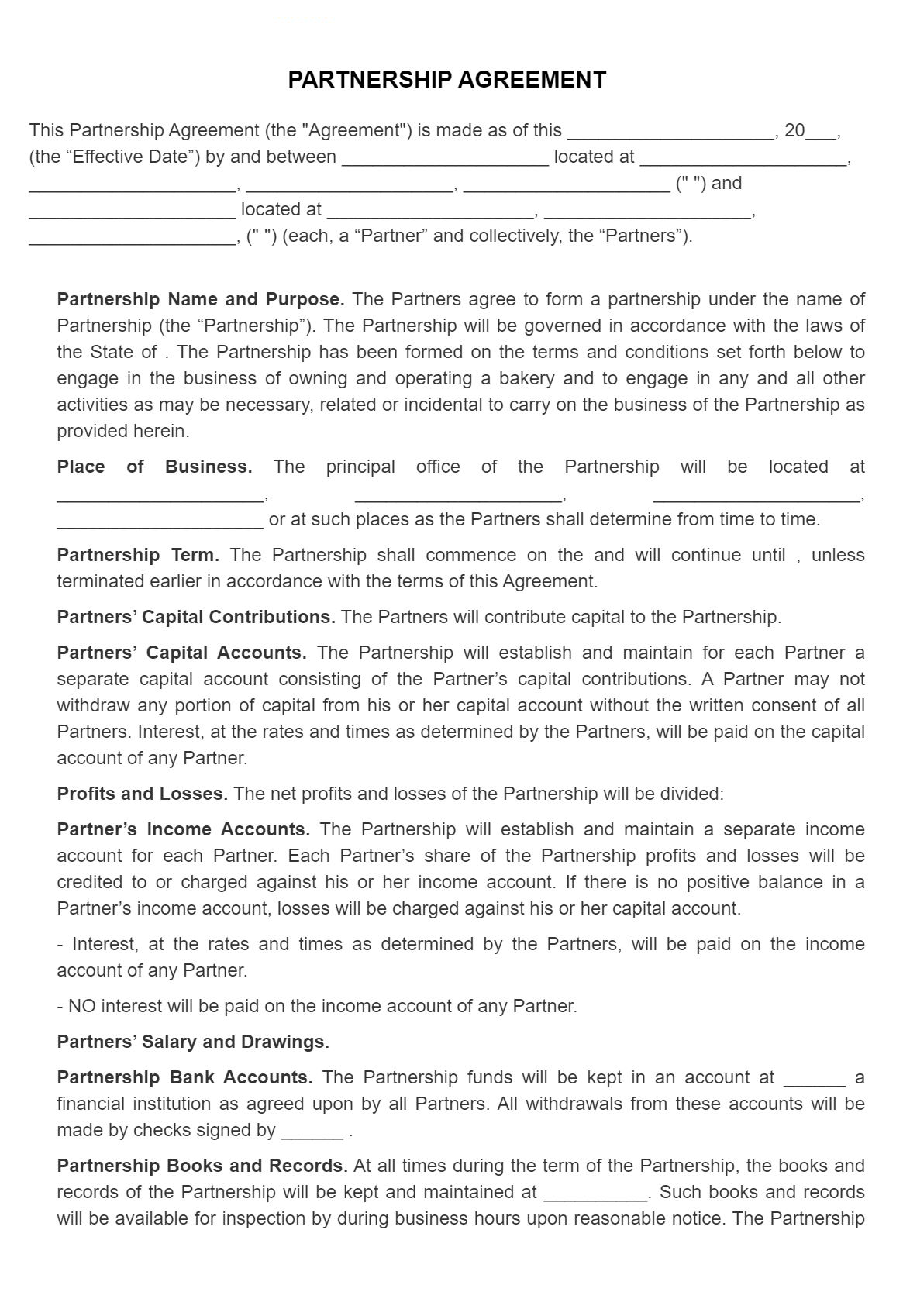 Florida Partnership Agreement Template