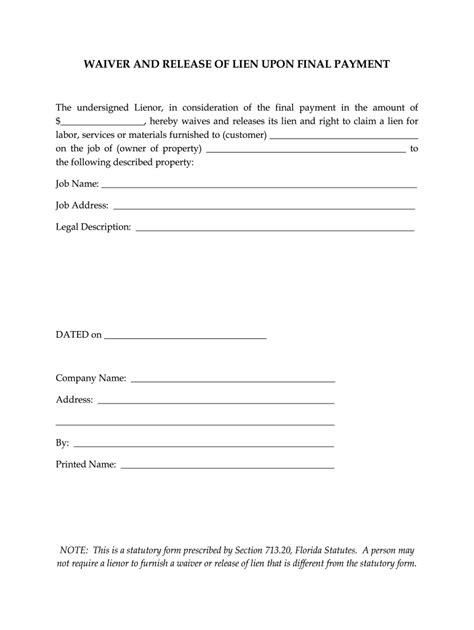 Florida Release Of Lien Form Fill Out Sign Online Dochub