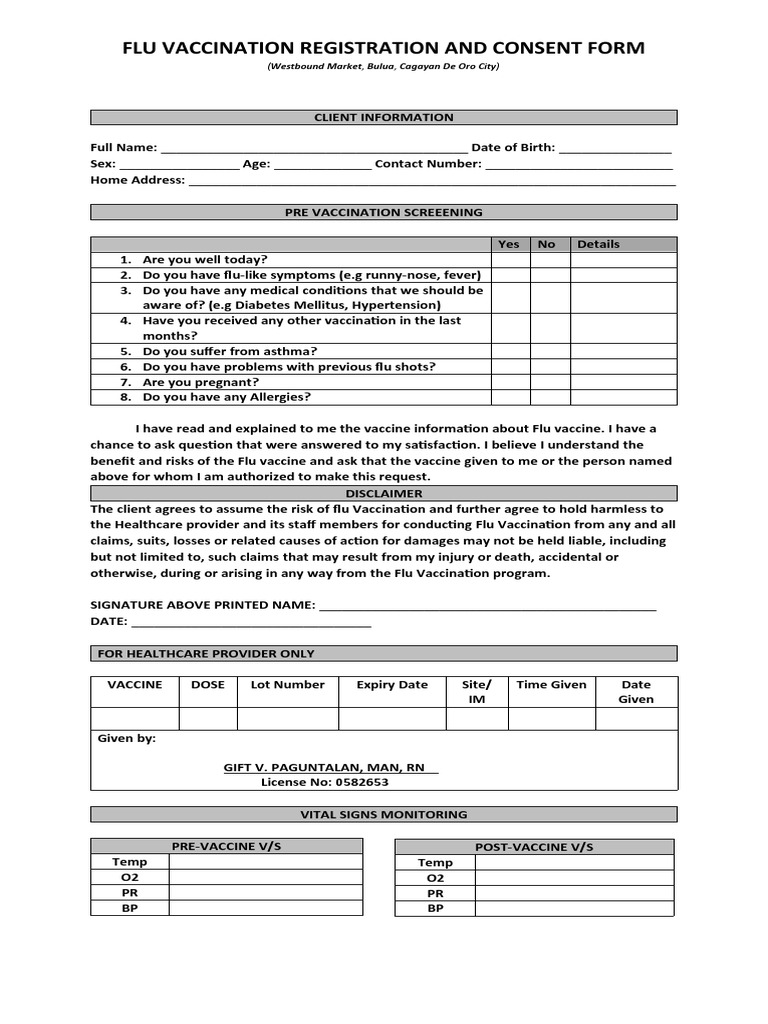 Flu Vaccine Form Pdf Fill Out Amp Sign Online Dochub