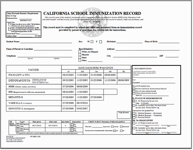 Flu Vaccine Requirement Form Template Jotform