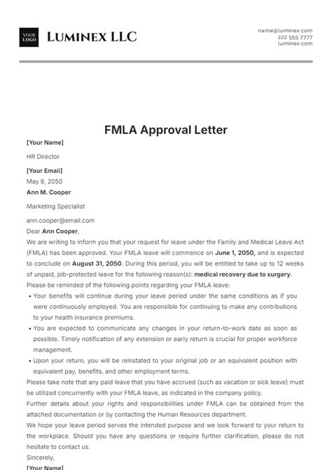 Fmla Approval Letter Template Pdffiller