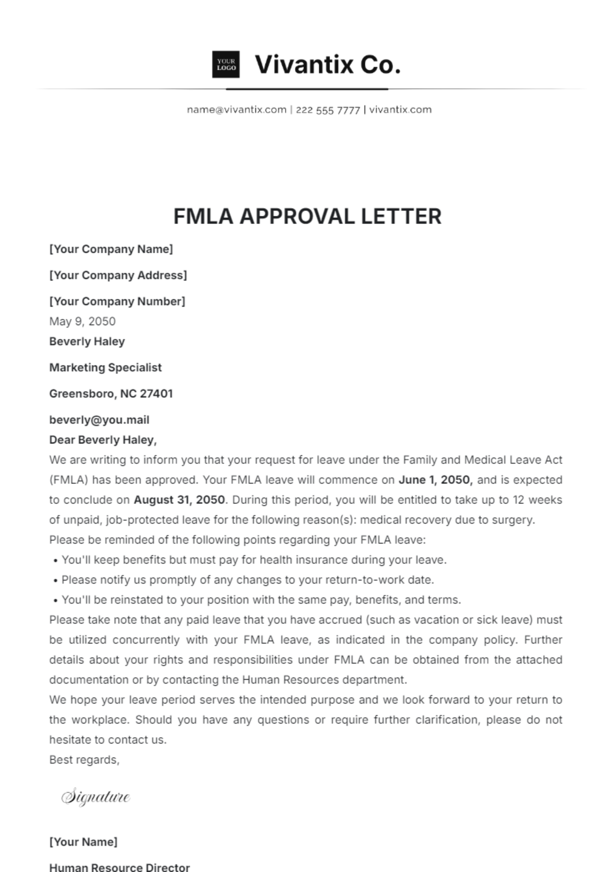 Fmla Approval Letter Template Printable Word Searches