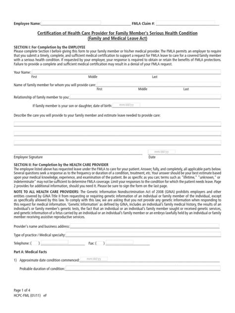 Fmla Blank Form Family And Medical Leave Act Of 1993 Patient