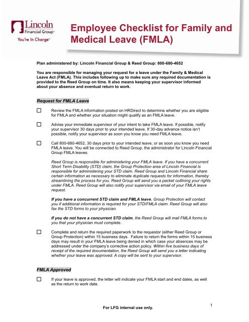 Fmla Employee Checklist Lincoln Financial Group