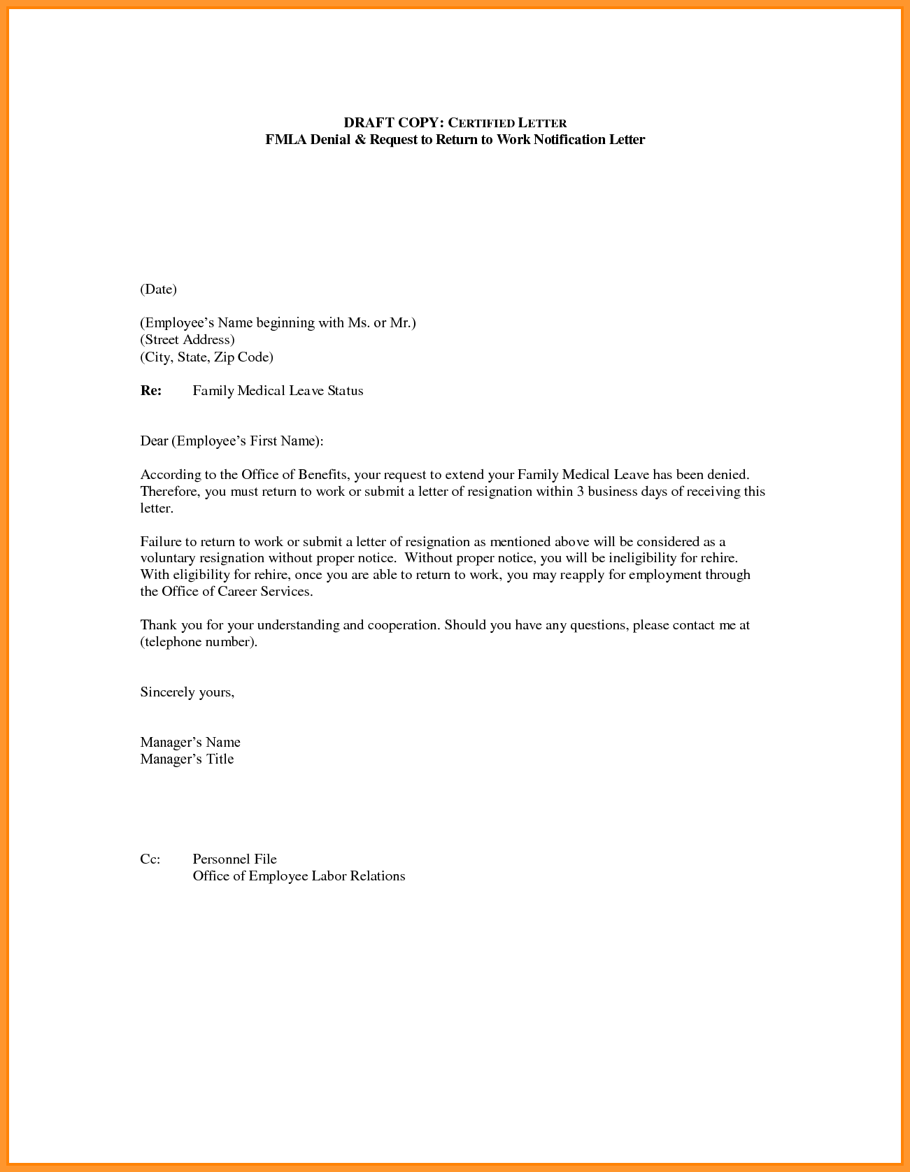 Fmla Exhaustion Letter Template