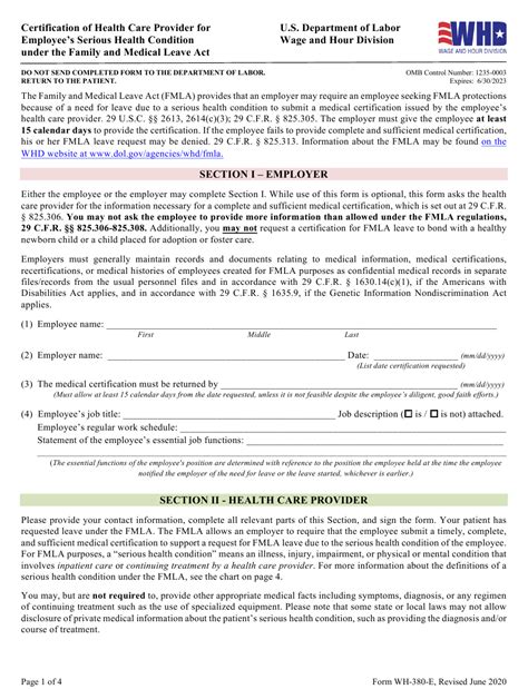 Fmla Form Wh 380 E Fill Out Online 2024 Fmla Forms Taxuni