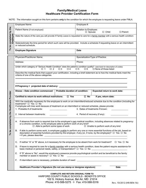 Fmla Healthcare Provider Certification Form Harford County