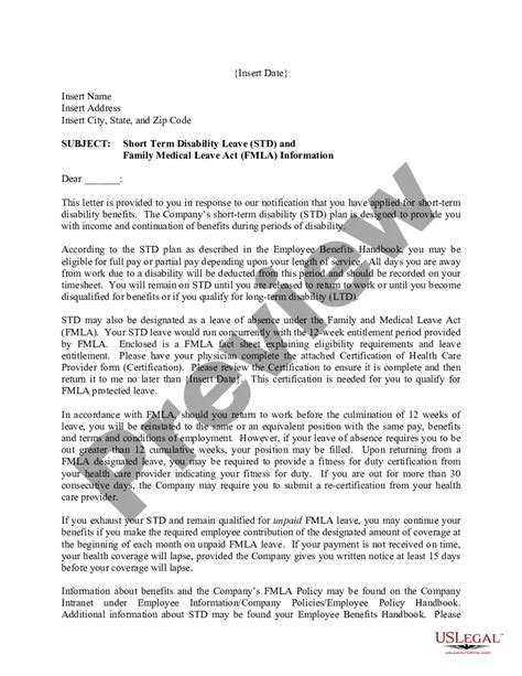 Fmla Information Letter To Employee Sample Disability Letter From Family Member Us Legal Forms