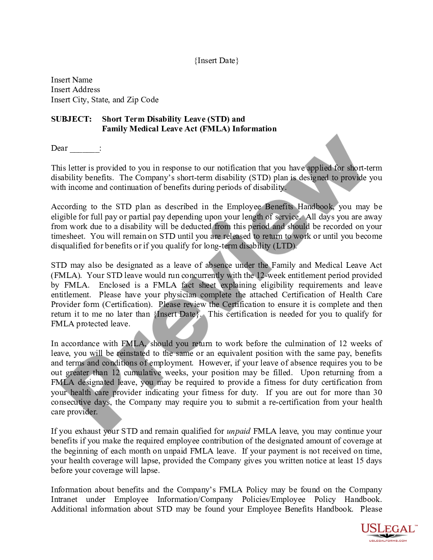 Fmla Information Letter To Employee Us Legal Forms