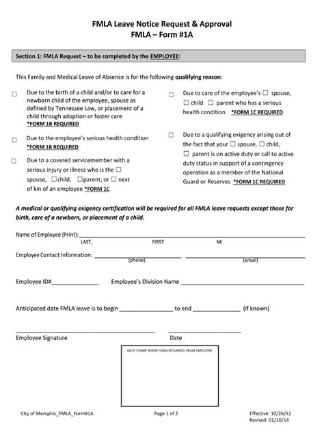 Fmla Leave Notice Request Amp Approval Fmla City Of Memphis Fill And Sign Printable