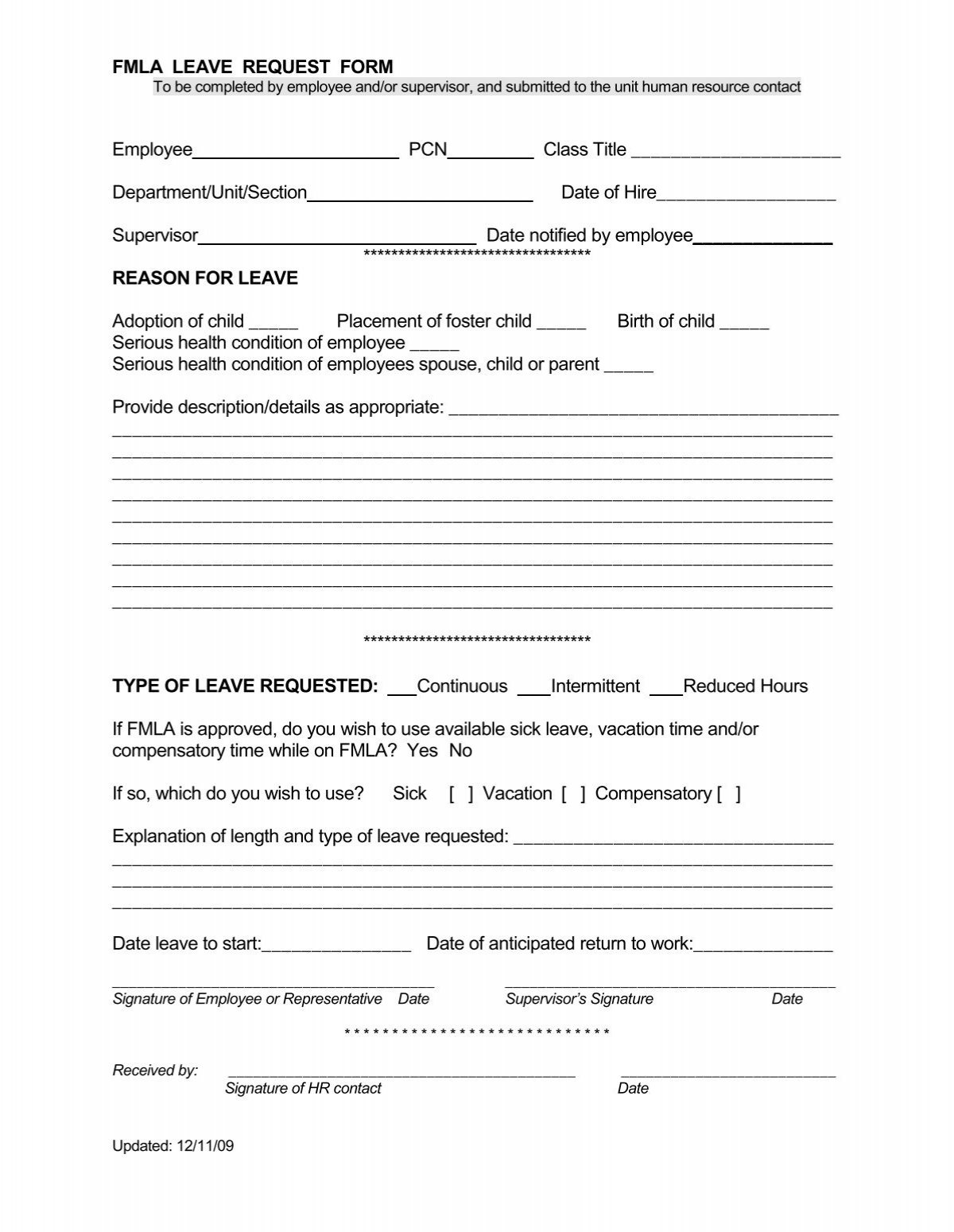 Fmla Leave Request Form Idaho Division Of Human Resources