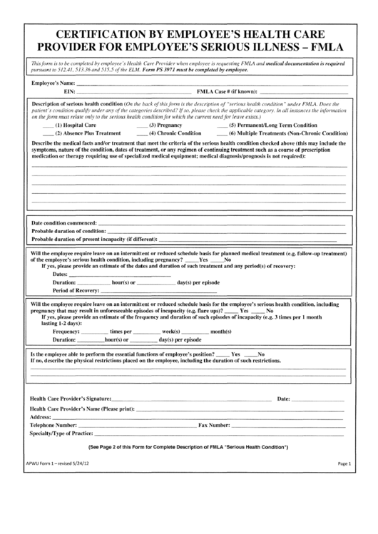 Fmla Paperwork Pdf Certification Of Health Care Provider For Employee Amp 39 S Serious Health