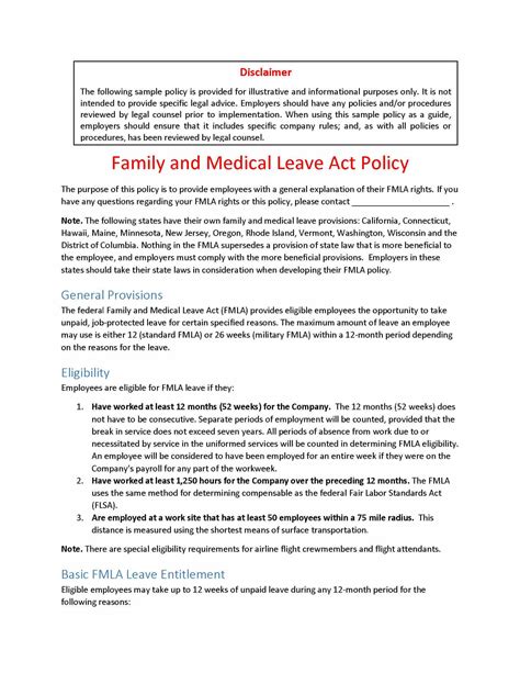 Fmla Policy Template