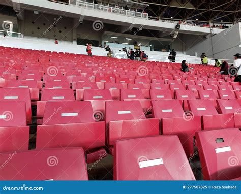 Footban Empty Rows Of Plastic Seats In Football Stadium Best Observed From Low Angle Stock