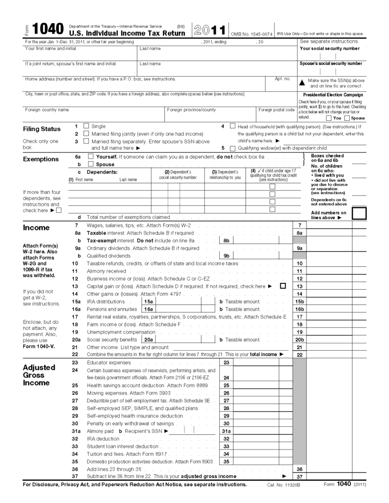 Form 1040 U S Individual Income Tax Return Pdf