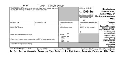 Form 1099 Sa Distributions From An Hsa Archer Msa Or Medicare Adva