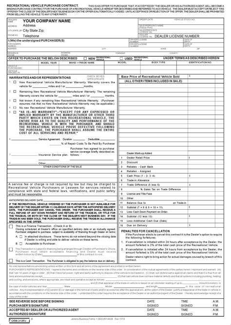 Form 310 Wisconsin Rv Purchase Agreement Jb Forms