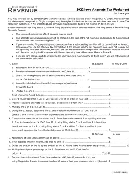 Form 41 145 Download Fillable Pdf Or Fill Online Iowa Alternate Tax