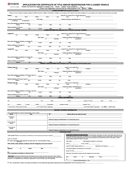 Form 411179 Application For Certificate Of Title And Or Registration