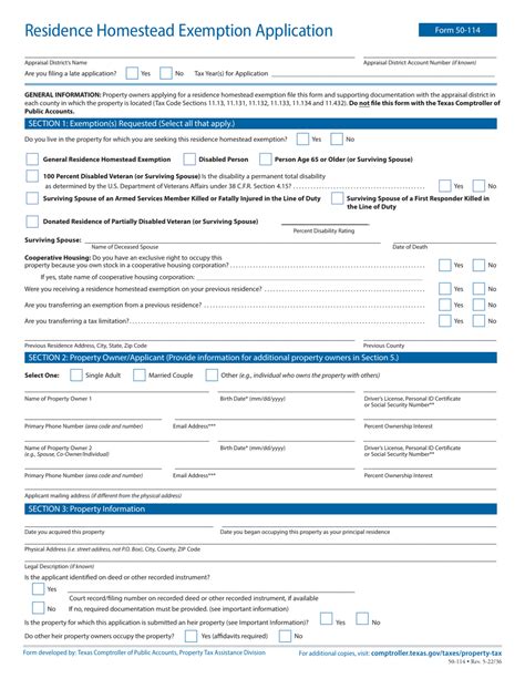 Form 50 114 Application For Residential Homestead Exemption Printable Pdf Download