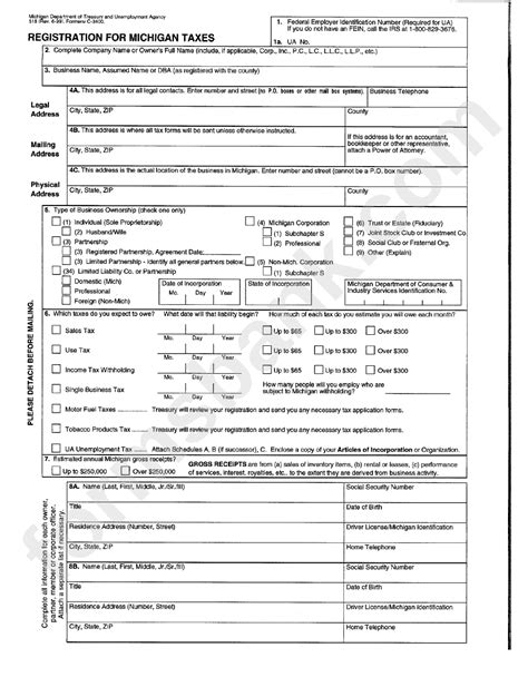 Form 518 Registration For Michigan Taxes Michigan Department Of Treasury And Unemployment