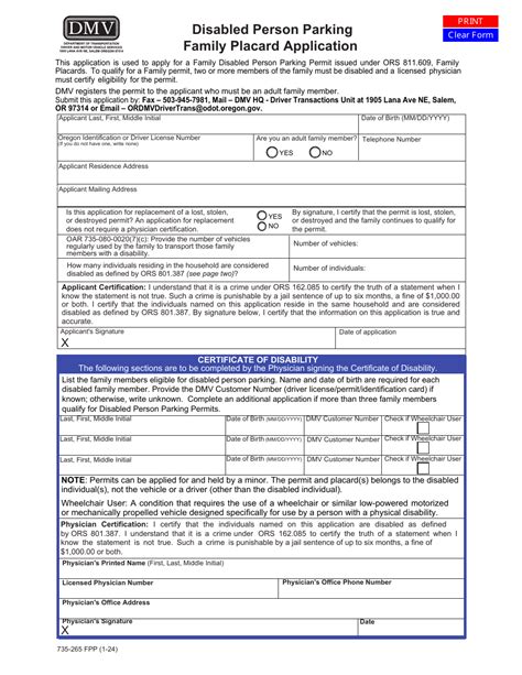 Form 735 265 Download Fillable Pdf Or Fill Online Disabled Person Parking Permit Placard