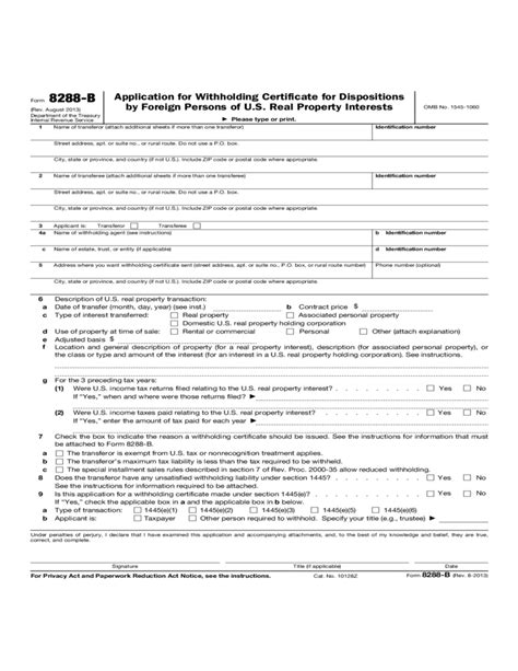 Form 8288 B Application For Withholding Certificate For Dispositions