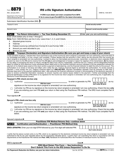 Form 8879 Irs E File Signature Authorization 2021 Tax Forms 1040