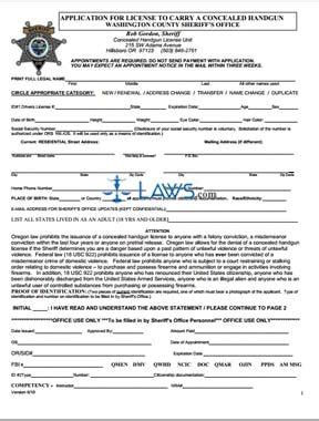 Form Application For License To Carry A Concealed Handgun Oregon