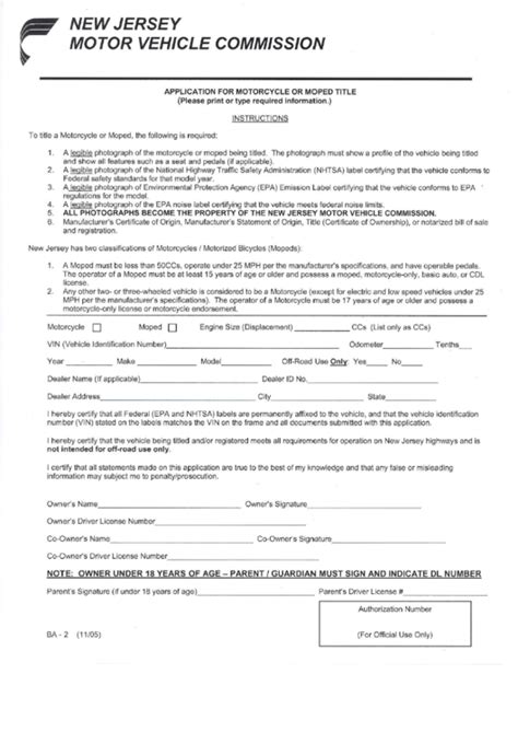 Form Ba 2 Application For Motorcycle Or Moped Title Printable Pdf